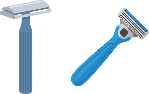 Razor vector illustration with classic safety razor and modern blue multi-blade shaving razor in flat style