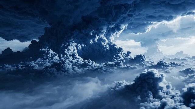 Dark Storm Clouds Swirling in Supercell Formation Aerial View Over Cloudscape During Intense Blue Hour Weather