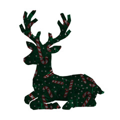 A festive reindeer silhouette created from green patterned duct tape with candy cane and polka dot designs on a clean white background for holiday design projects © SonojART