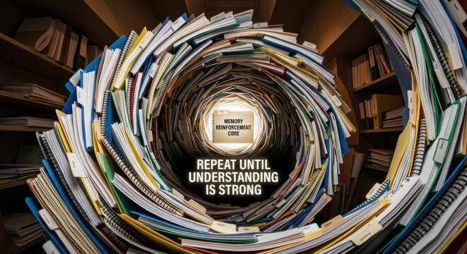 Vast Spiral of Books and Folders Leading to Memory Reinforcement Core