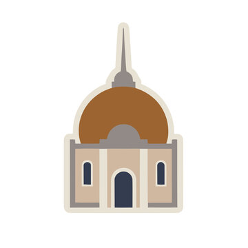 Flat illustration of a building with a dome and spire