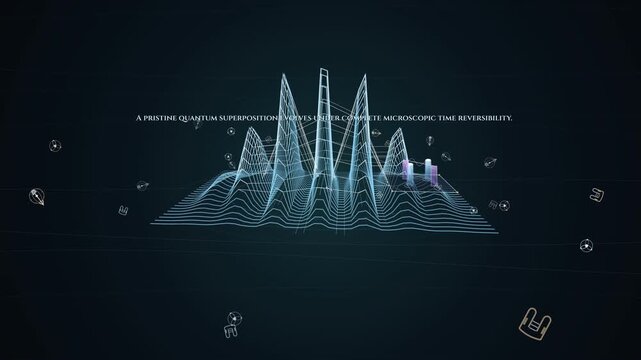 Abstract 3D scientific visualization of quantum decoherence and the arrow of time showing quantum superposition collapsing into classical trajectories as thermodynamic entropy ascends