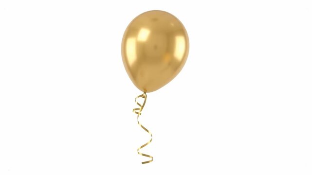 A single gold foil balloon with a shiny metallic finish and a small loop for the ribbon. It is floating against a white background.