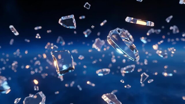 Glass Shards Floating in Blue Atmosphere