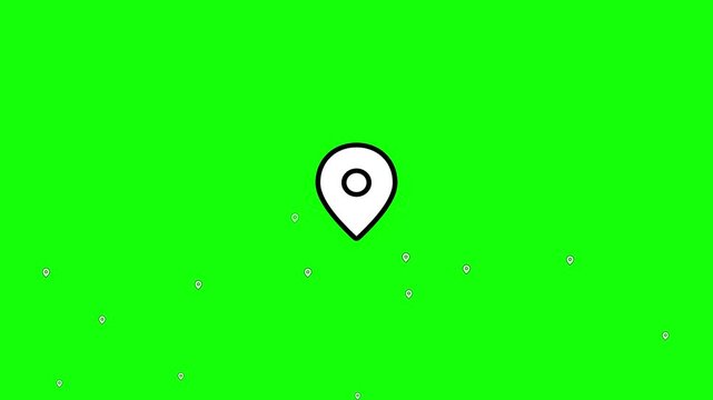 White Map Pin Location Icon Animation on Chroma Key Green Background