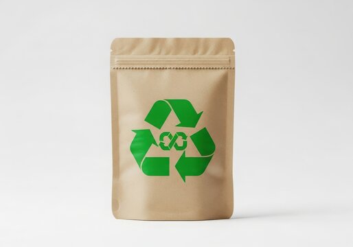 Recycling paper bag with green recycling symbol