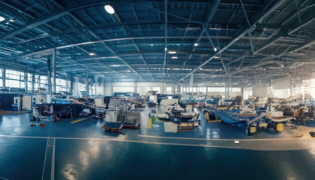 Industrial warehouse with machinery and equipment.
