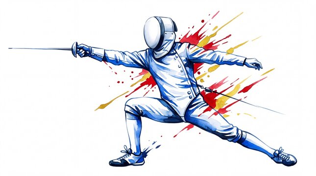 Dynamic fencing sport athlete in action watercolor style vektor