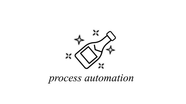 Process automation concept with animated champagne bottle for business efficiency and success workflow
