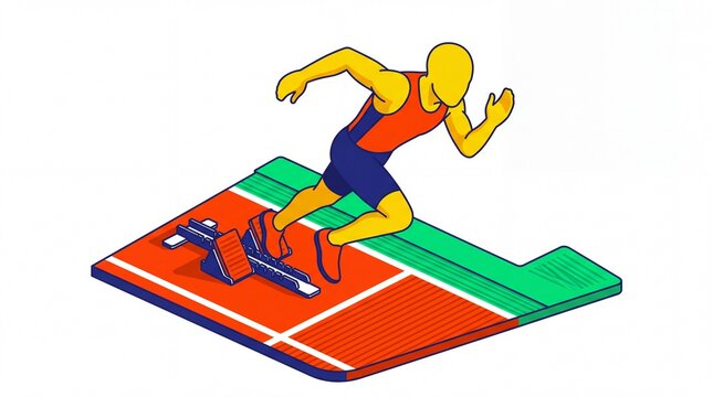 Sport athlete sprinting on track isometric vektor illustration