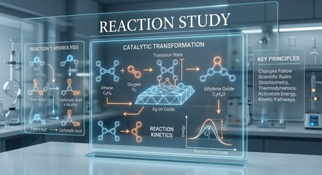 Catalytic Reaction Study Displaying Chemical Transformation and Kinetics
