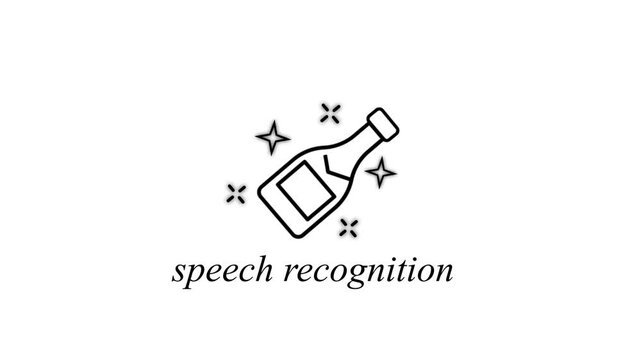 Speech recognition technology concept animation with champagne bottle and sparkling effects voice control