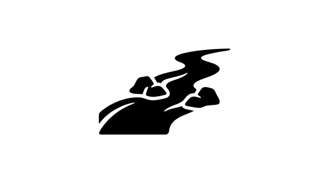 Winding River Stream Icon with Rocks Black Silhouette