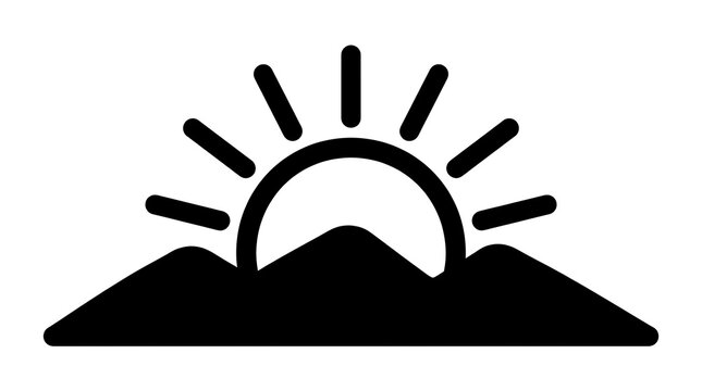 Minimalist mountain sunrise icon symbol