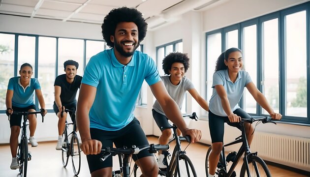 Vibrant Indoor Cycling Class With Diverse Group.