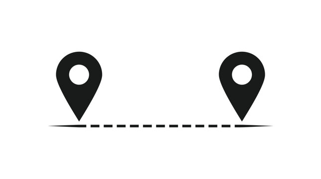 Black map pointer icons indicating distance path route journey destination tracking navigation geography cartography symbol vector graphic illustration design element