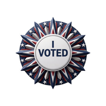 Rosette medal showcases a starburst pattern with patriotic colors and clear text for promoting election awareness.