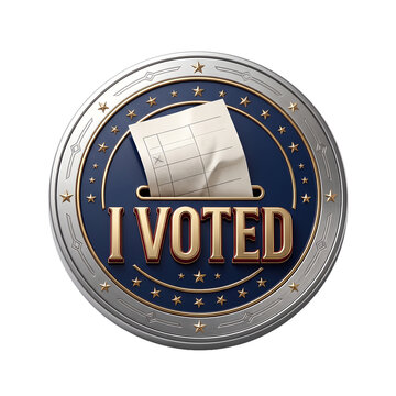 Medal depicting a marked ballot paper being inserted into a voting slot to highlight active civic engagement.