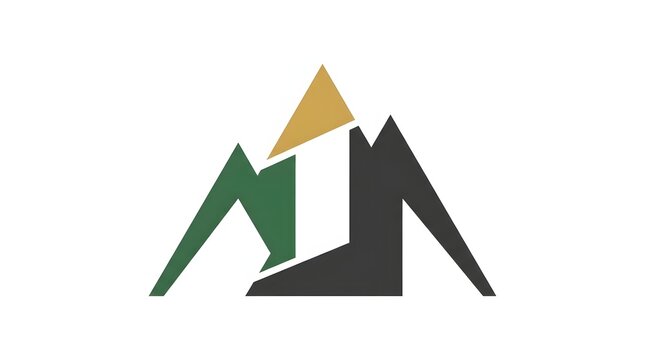 Abstract mountain logo vector illustration featuring geometric shapes and earthy green, gold, and dark gray tones representing outdoor adventure, travel, and nature peaks