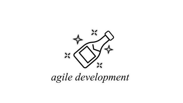 Agile development concept animation with champagne bottle and sparkling success software business