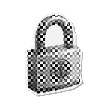 Stylized Halftone Padlock Icon with White Border. Additional Visible Detail Includes Security.