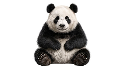 Front view of a seated giant panda isolated on transparent background © Sumon