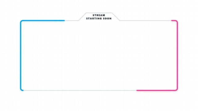 Clean animated overlay frame with pink and blue accents indicating stream starting soon.