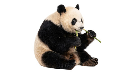 Side view of giant panda eating bamboo isolated on transparent background © Sumon