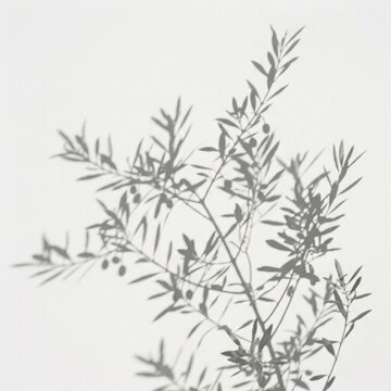 Leaf Shadow Overlay an olive branch casting a light airy shadow, shadow overlay effect for photo and poster design, leaf shadow texture, sunlight background, digital design resource for 
