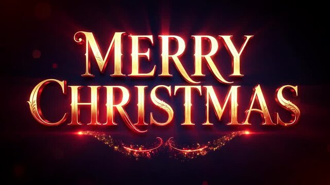 Sparkling golden Merry Christmas text with glowing particles.