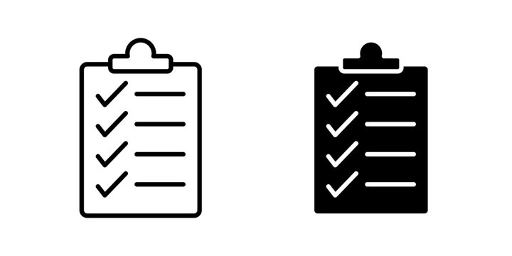 Task List Icon for Project Management Work Planning Checklist and Productivity Tracking Outline Stroke and Black Fill Vector Isolated on White Background