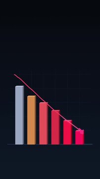 decreasing bar chart animation with downward arrow loop footage