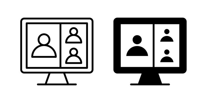 Webinar Icon for Online Seminars Virtual Meetings Digital Learning and Live Presentations Outline Stroke and Black Fill Vector Isolated on White Background