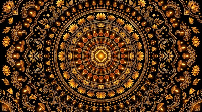 Diwali- festival of lights vektor with golden mandala pattern
