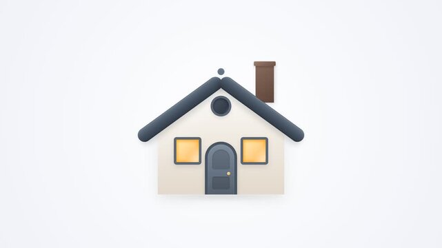 Minimalist cartoon house with a chimney and windows, on a white background
