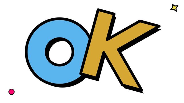 Colorful "OK" text with a pop art style and simple background