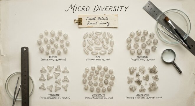 Microscopic Pollen Structures Diverse Shapes and Forms for Scientific Study