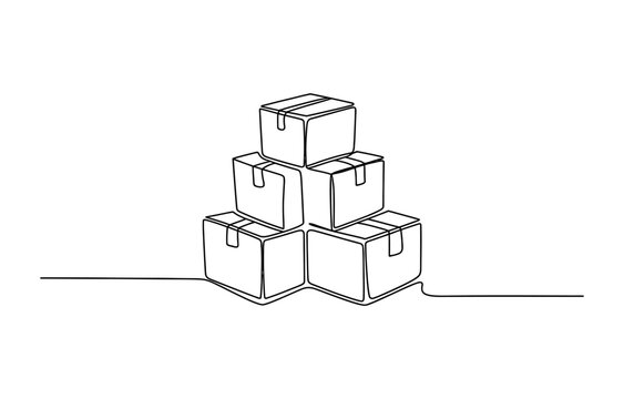 Continuous single line drawing of a stack of cardboard delivery boxes