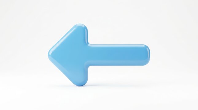 3d render of a glossy blue arrow pointing left isolated on white background