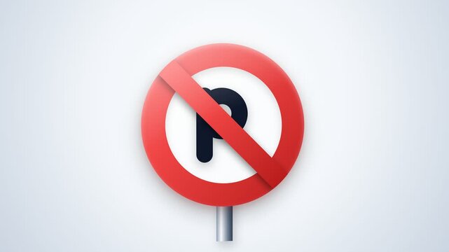 Red circular sign with a diagonal line prohibiting parking.