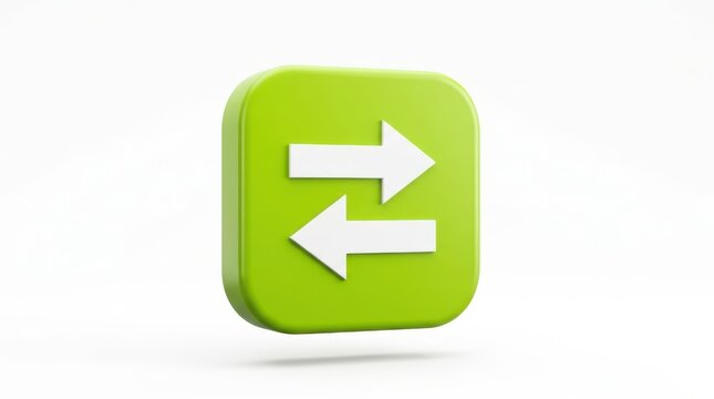 Green square icon with white arrows pointing in opposite directions isolated on white background
