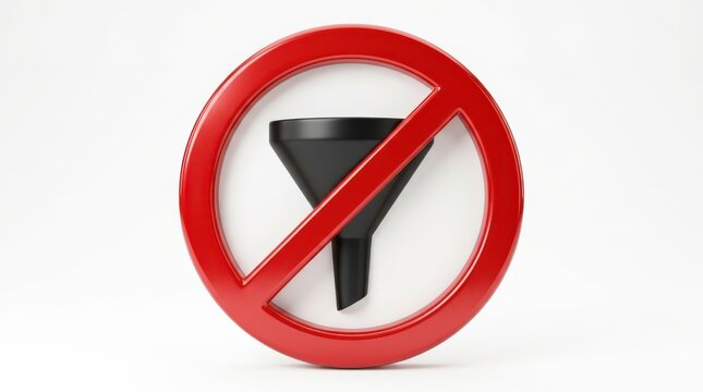 3d render of a black funnel inside a red prohibition sign isolated on white background