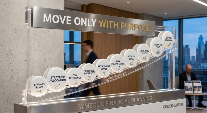 Symbolic Financial Planning Display with Strategic Concepts