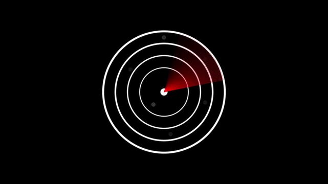 Minimalist Radar Scanning Interface with Concentric White Circles, Red Sweeping Beam, and Target Points on a Black Background