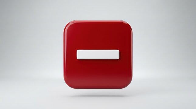 3d render of a glossy red minus icon button isolated on white background