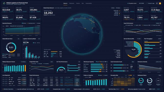 Global logistics and finance dashboard with data visualization