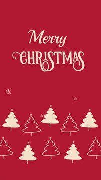 Merry Christmas Animation with Red Background and White Christmas Tree Pattern, Minimalist Flat Vector Style. 4K Seamless Loop 