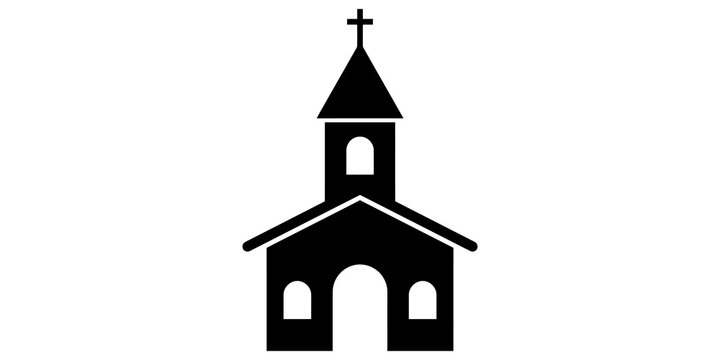 Church black silhouette icon vector design, symbolizing worship, religion, and community.