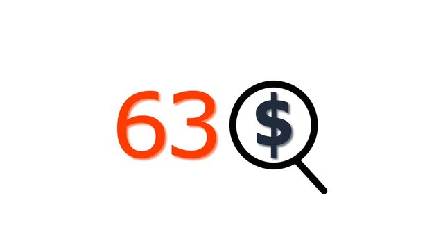 63 dollar price tag with glass illustration. for e-commerce and financial marketing search discount