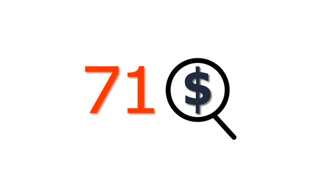 71 dollar price tag with glass illustration. for e-commerce and financial marketing search discount